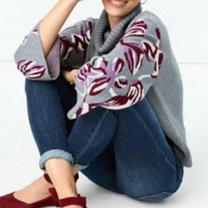 Cabi Eden Cowl Turtleneck Cotton Sweater | Gray Purple | Size Small